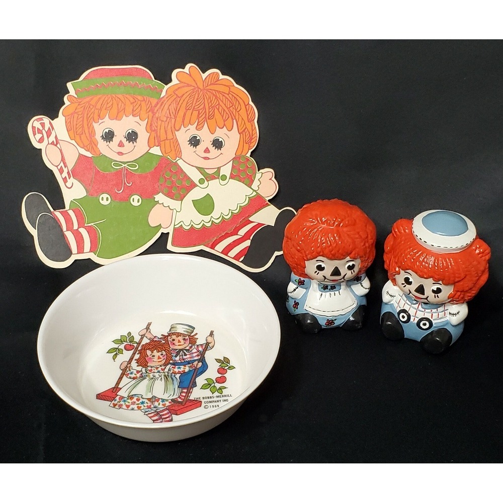 Vintage 1960's-70's Raggedy Ann & Andy Decor: Bowl, Plaque, & Figurines